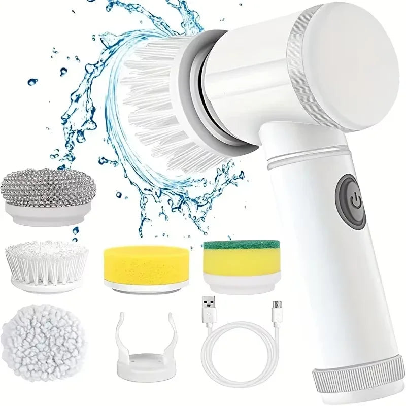 Electric Spin Brush Cleaner Wireless Rechargeable 5 Replaceable Heads Rotating Deep Cleaning Bathroom Kitchen Tiles