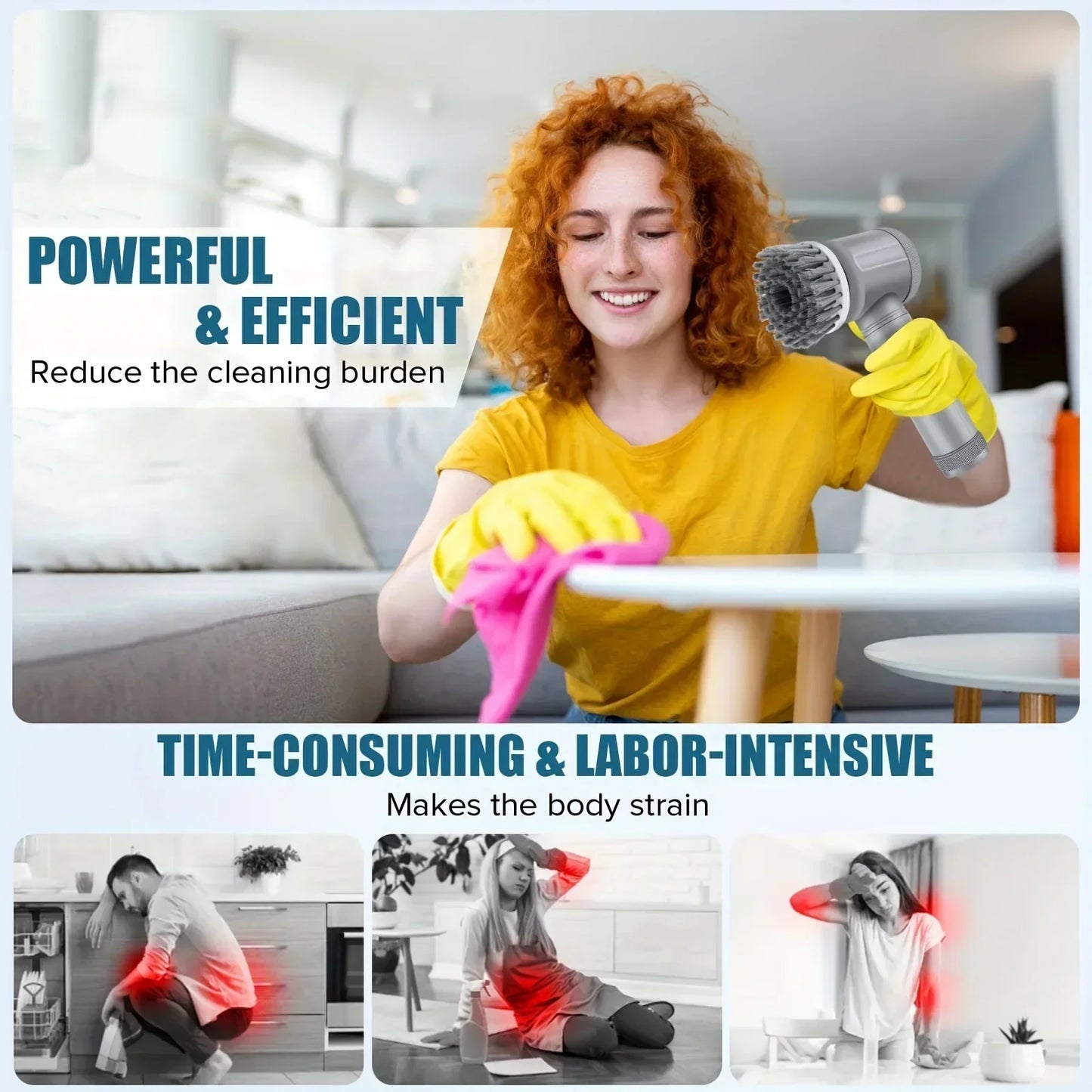 Electric Spin Brush Cleaner Wireless Rechargeable 5 Replaceable Heads Rotating Deep Cleaning Bathroom Kitchen Tiles