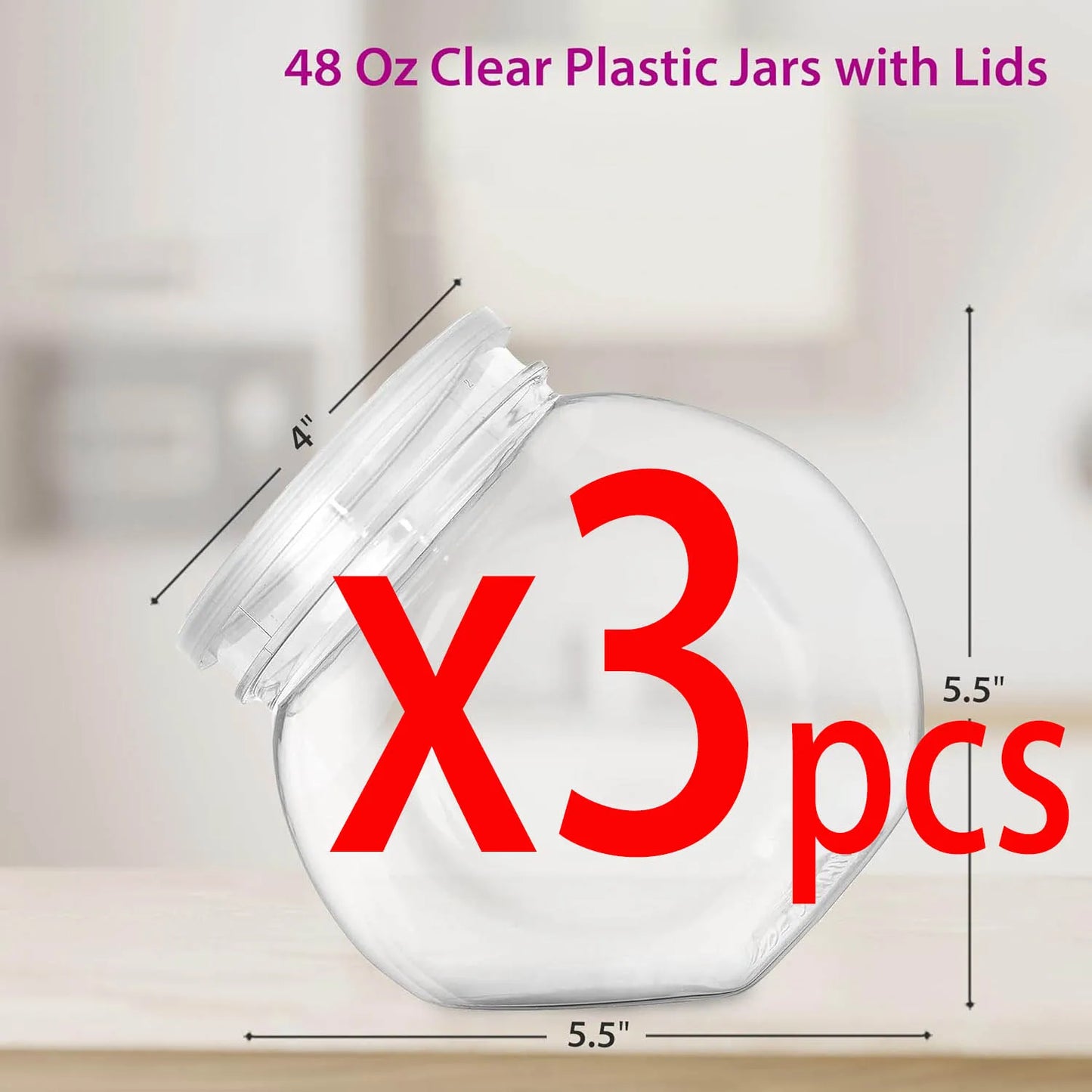 48oz Round Plastic Candy Jars with Lids for Candy Buffet,Kitchen & Office Desk,Plastic Jars with Lids for Candy,Cookies & Snacks