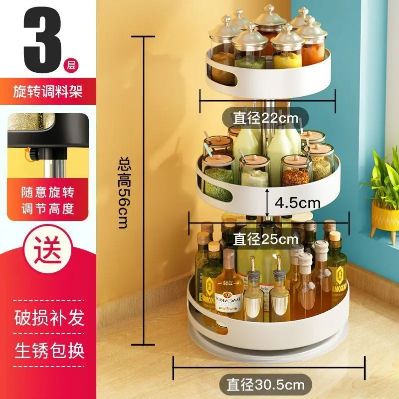 360° Spinning Double-Layer Kitchen Storage Rack Thickened Steel Corner Shelf Adjustable Height Multipurpose Countertop Organizer