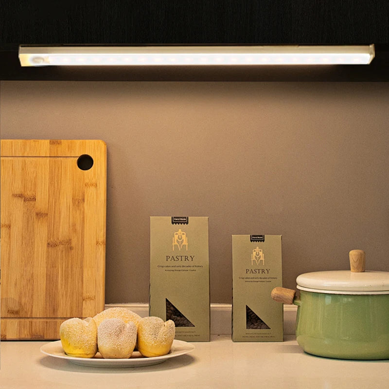 Under Cabinet Light Dimmable LED Motion Sensor Night Light USB Charging Magnetic Induction Lamp for Bedside Wardrobe Stairway