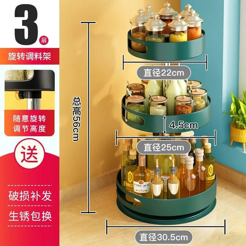 360° Spinning Double-Layer Kitchen Storage Rack Thickened Steel Corner Shelf Adjustable Height Multipurpose Countertop Organizer
