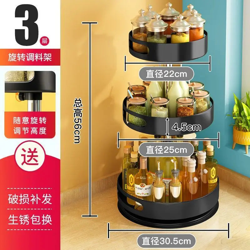 360° Spinning Double-Layer Kitchen Storage Rack Thickened Steel Corner Shelf Adjustable Height Multipurpose Countertop Organizer