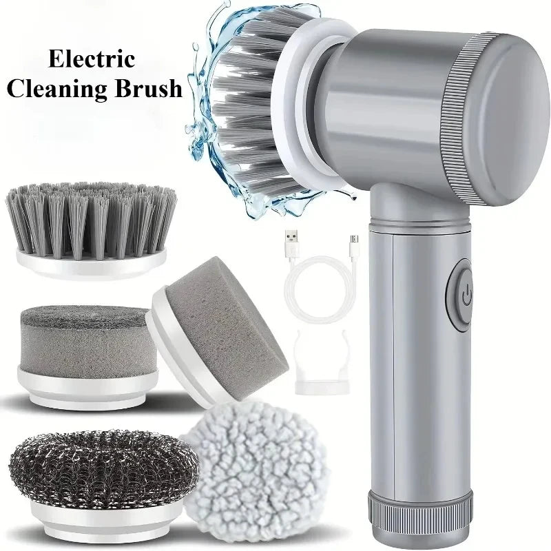 Electric Spin Brush Cleaner Wireless Rechargeable 5 Replaceable Heads Rotating Deep Cleaning Bathroom Kitchen Tiles