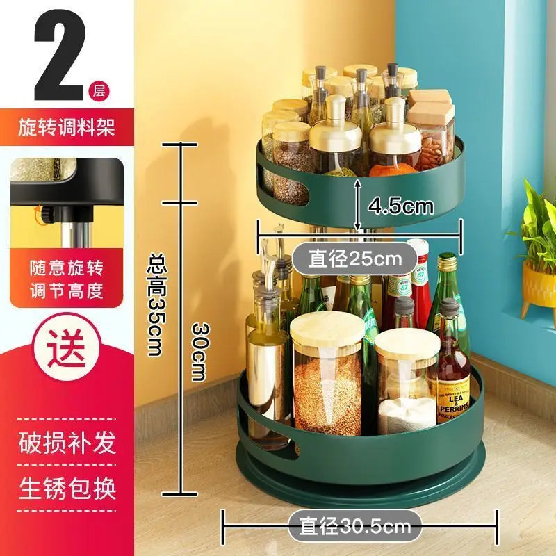 360° Spinning Double-Layer Kitchen Storage Rack Thickened Steel Corner Shelf Adjustable Height Multipurpose Countertop Organizer