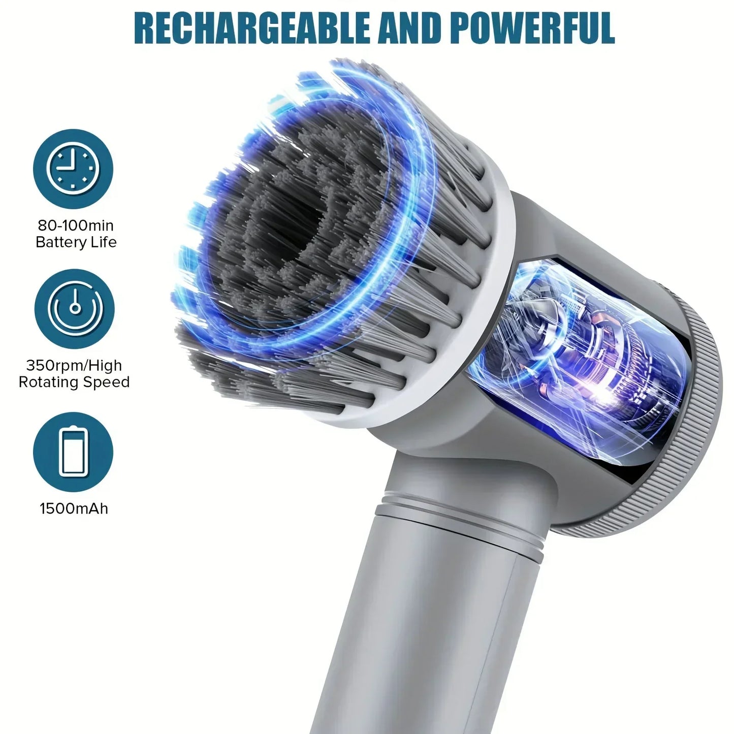 Electric Spin Brush Cleaner Wireless Rechargeable 5 Replaceable Heads Rotating Deep Cleaning Bathroom Kitchen Tiles