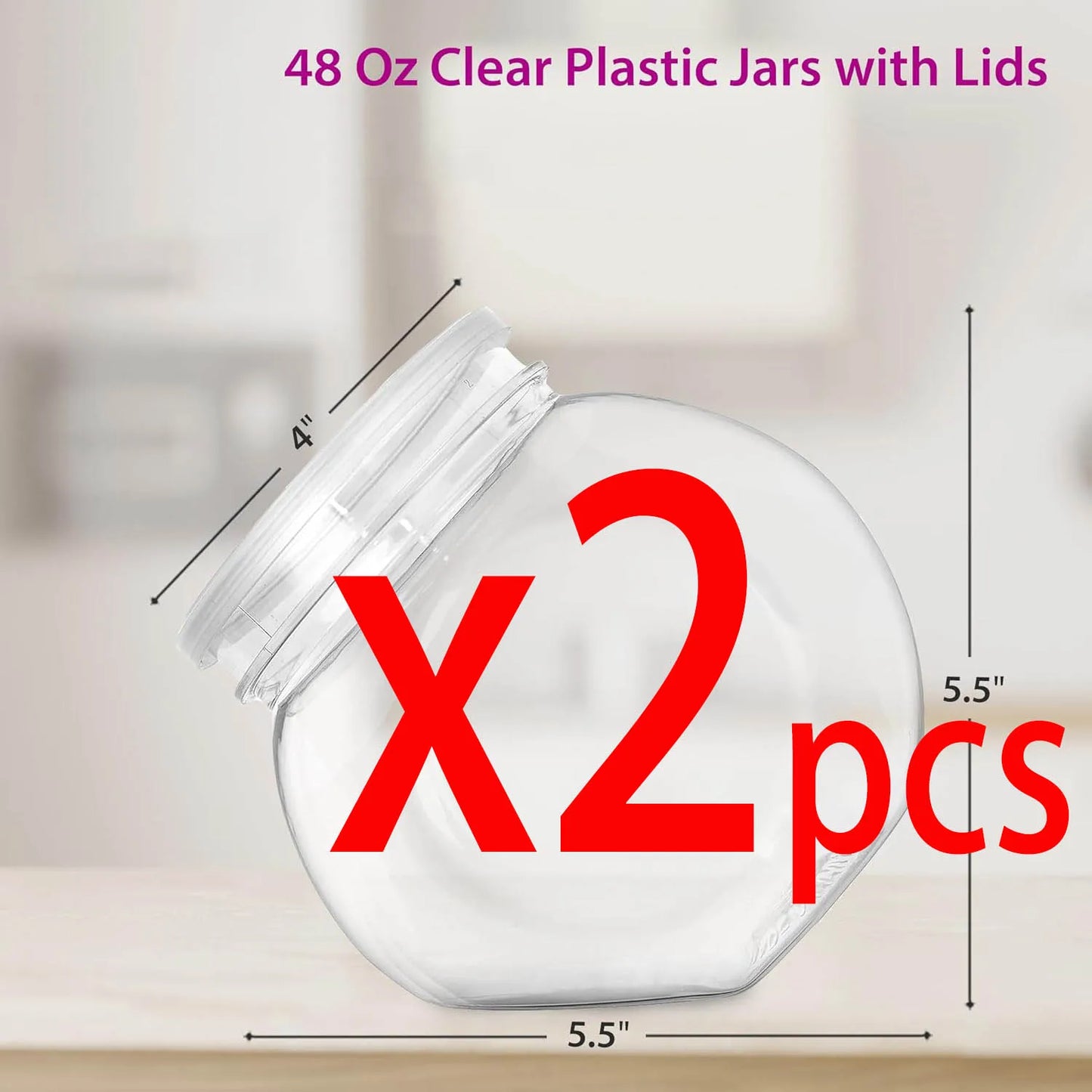 48oz Round Plastic Candy Jars with Lids for Candy Buffet,Kitchen & Office Desk,Plastic Jars with Lids for Candy,Cookies & Snacks