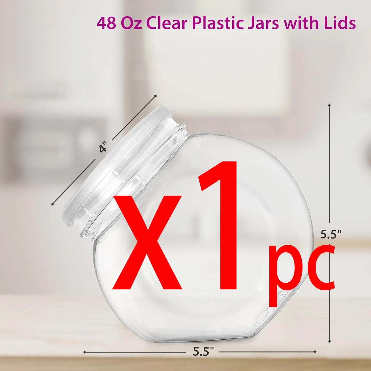 48oz Round Plastic Candy Jars with Lids for Candy Buffet,Kitchen & Office Desk,Plastic Jars with Lids for Candy,Cookies & Snacks